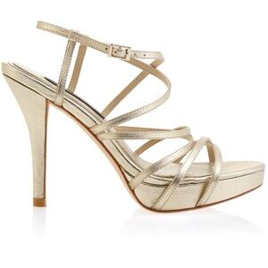BADGLEY MISCHKA IDOL Metallic Gold Straps Heels Leather Sandals Wedding shoes 10